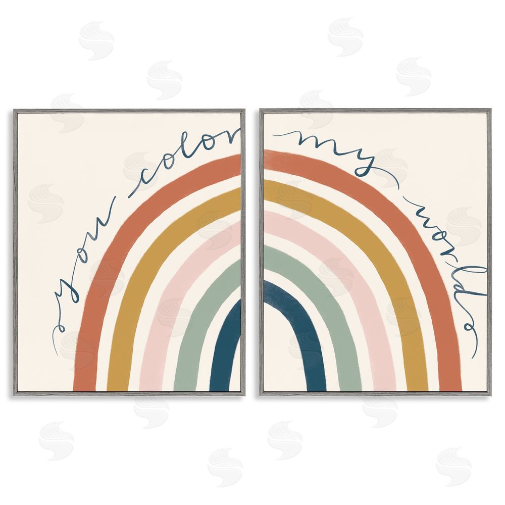 Deborah Curiel Rainbow Script Phrase Design Illustration  Gray Framed Giclee Wall Art Print