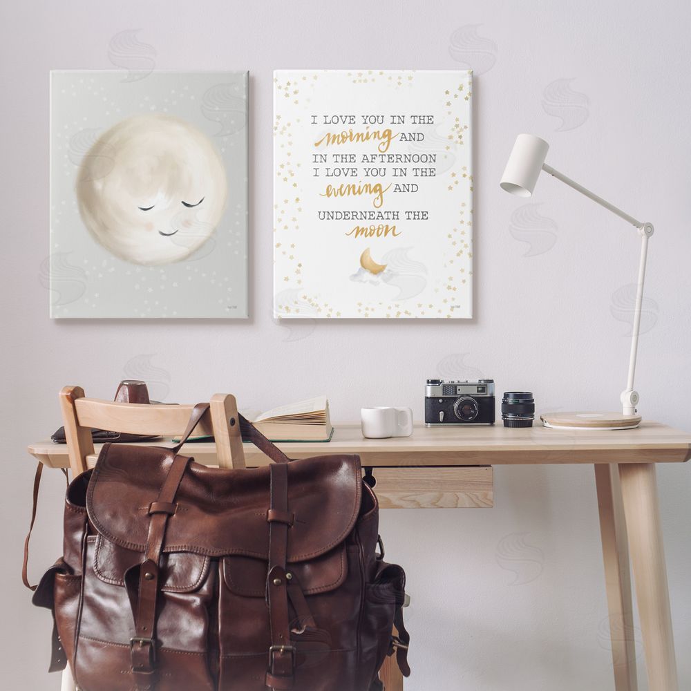 House Fenway Adorable I Love You Moon Quote Illustration  Canvas Wall Art Print in Room
