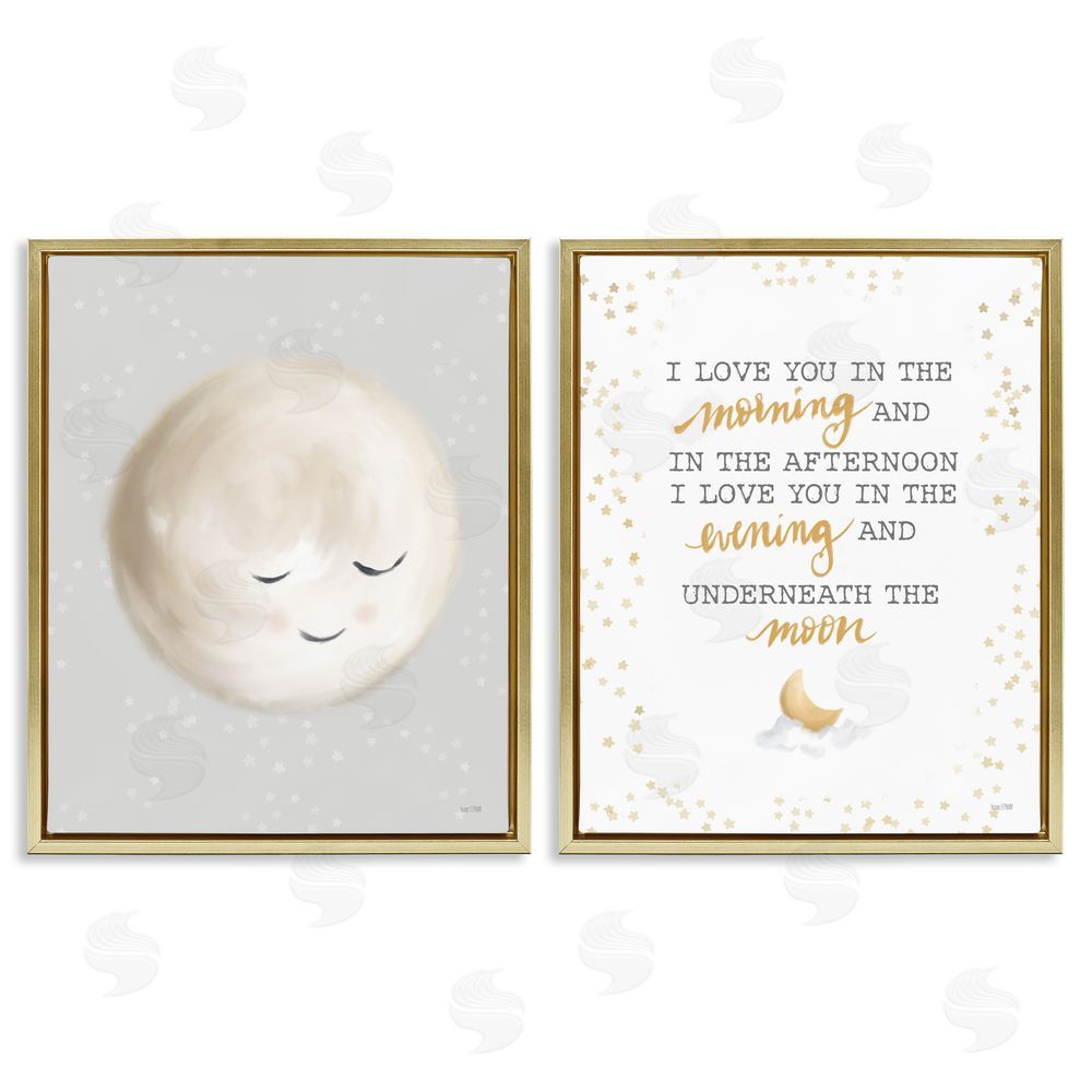 House Fenway Adorable I Love You Moon Quote Illustration  Gold Floating Frame Canvas Wall Art Print