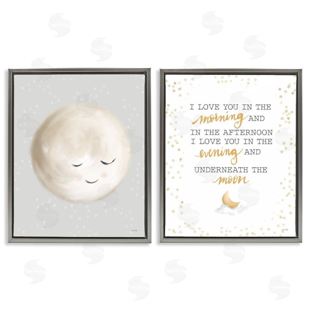 House Fenway Adorable I Love You Moon Quote Illustration  Gray Floating Frame Canvas Wall Art Print