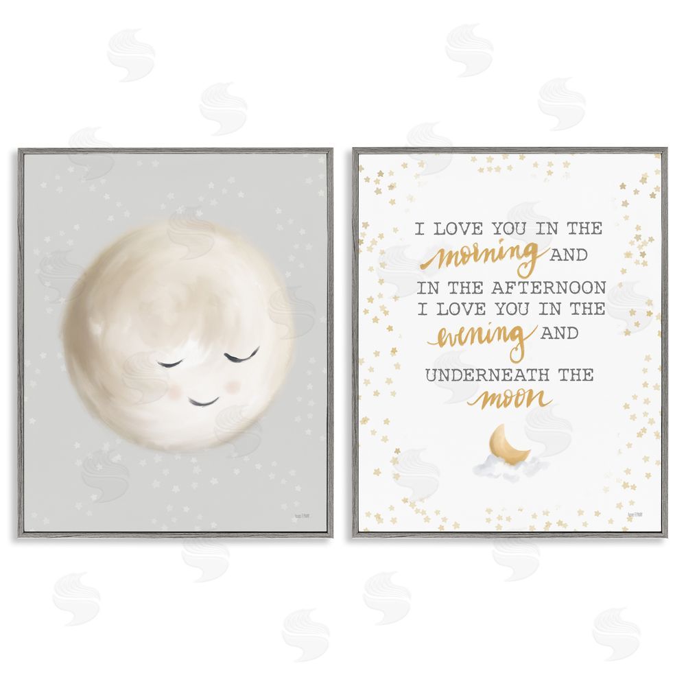 House Fenway Adorable I Love You Moon Quote Illustration  Gray Framed Giclee Wall Art Print
