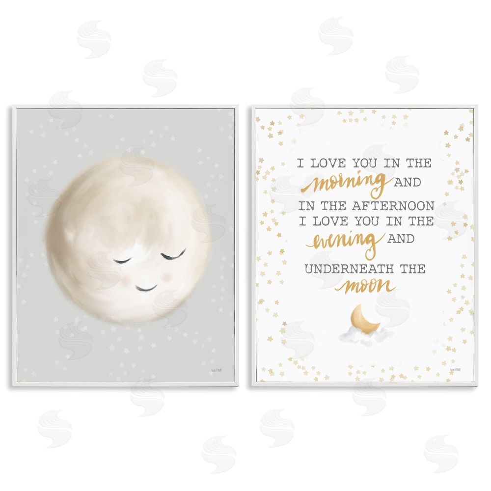 House Fenway Adorable I Love You Moon Quote Illustration  White Framed Giclee Wall Art Print