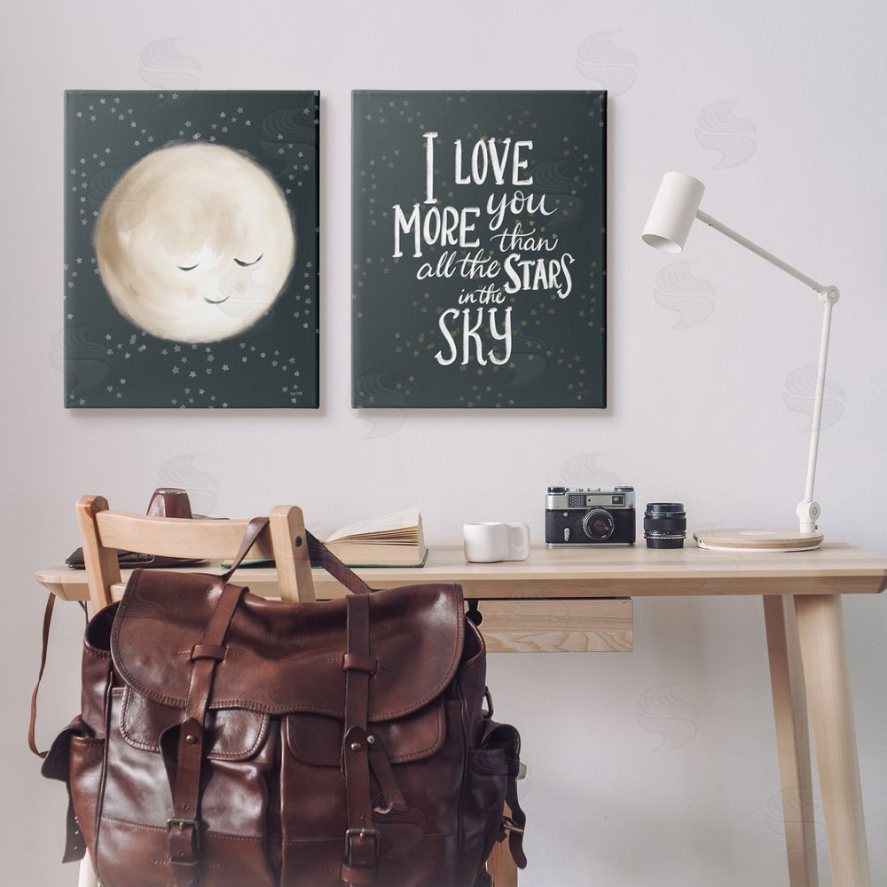 House Fenway Cute Moon Starry Night Sky I Love You Phrase  Canvas Wall Art Print in Room