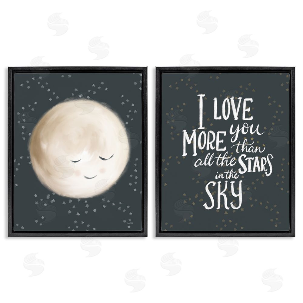House Fenway Cute Moon Starry Night Sky I Love You Phrase  Black Floating Frame Canvas Wall Art Print