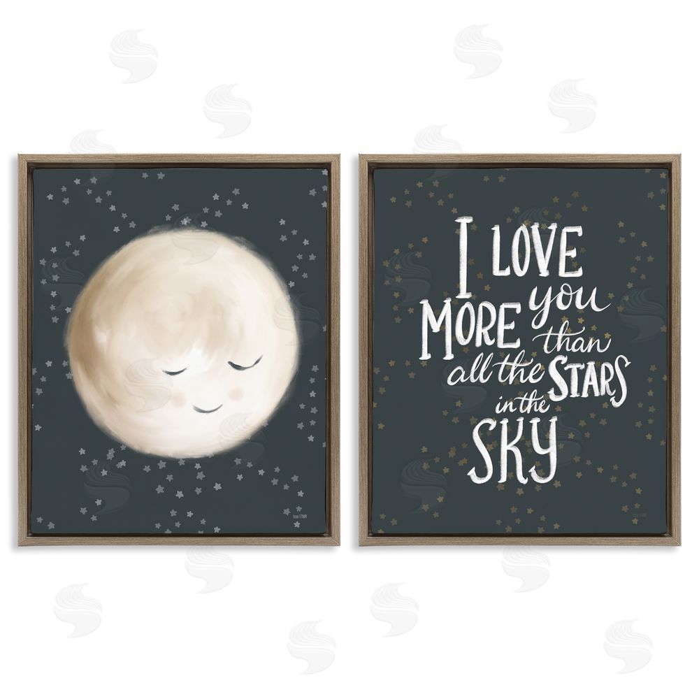 House Fenway Cute Moon Starry Night Sky I Love You Phrase  Brown Floating Frame Canvas Wall Art Print