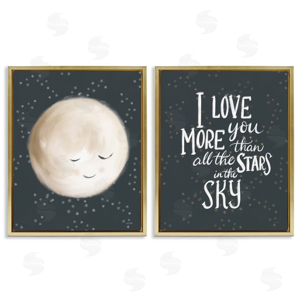 House Fenway Cute Moon Starry Night Sky I Love You Phrase  Gold Floating Frame Canvas Wall Art Print
