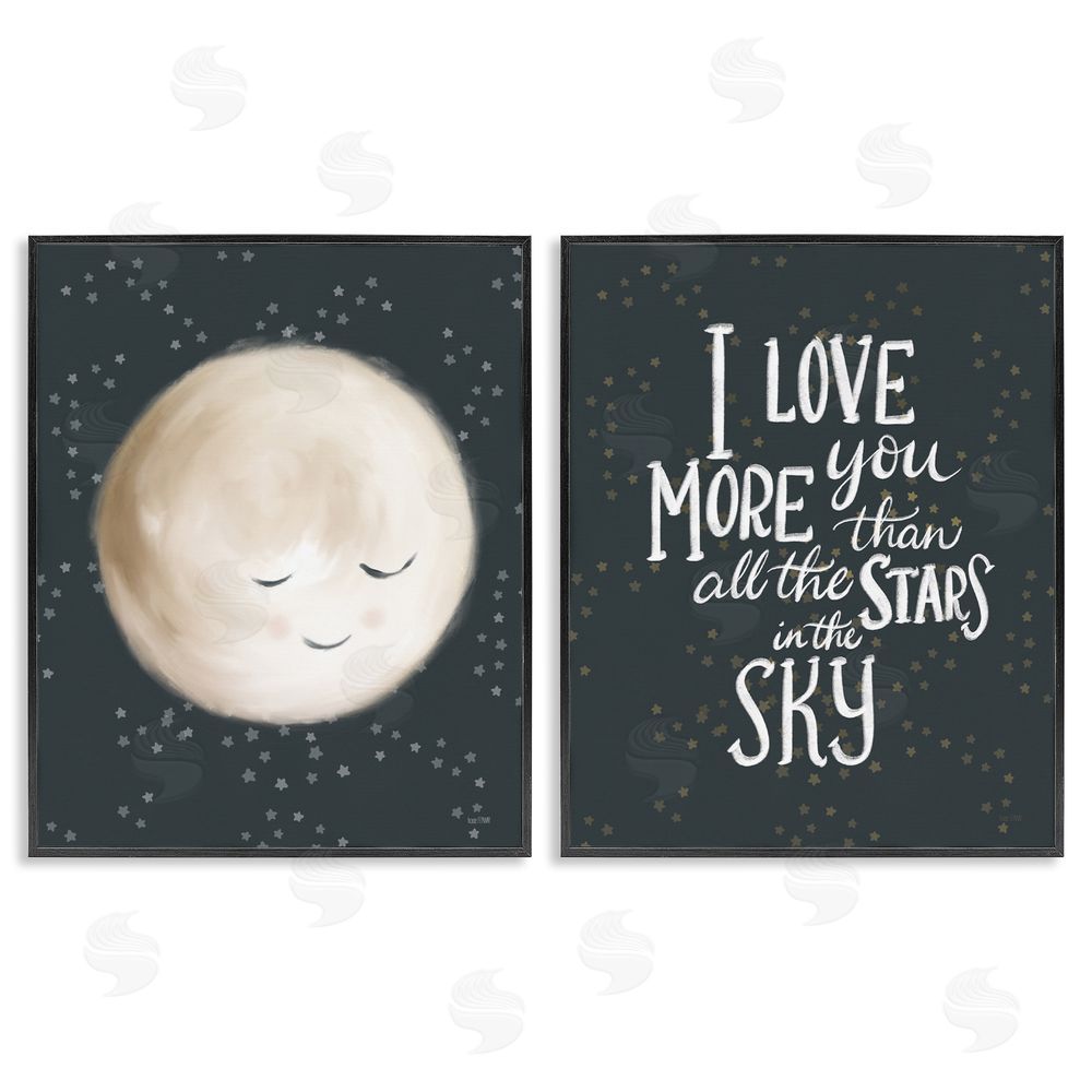 House Fenway Cute Moon Starry Night Sky I Love You Phrase  Black Framed Giclee Wall Art Print