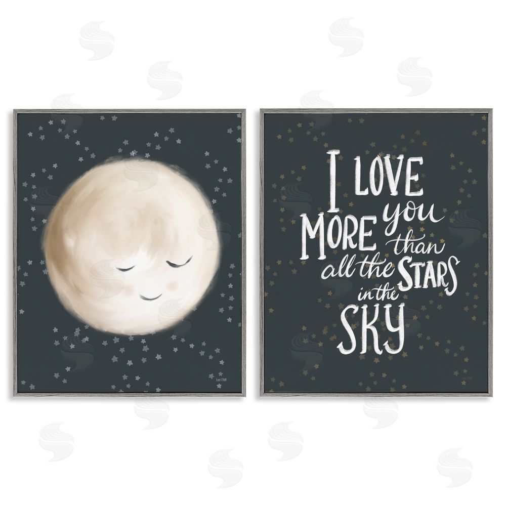 House Fenway Cute Moon Starry Night Sky I Love You Phrase  Gray Framed Giclee Wall Art Print