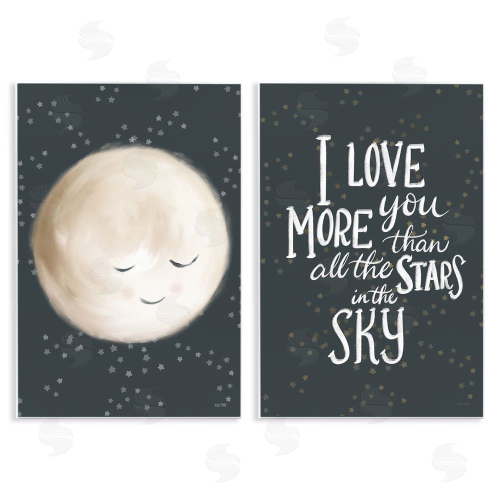 House Fenway Cute Moon Starry Night Sky I Love You Phrase  Wooden Wall Plaque Art Print
