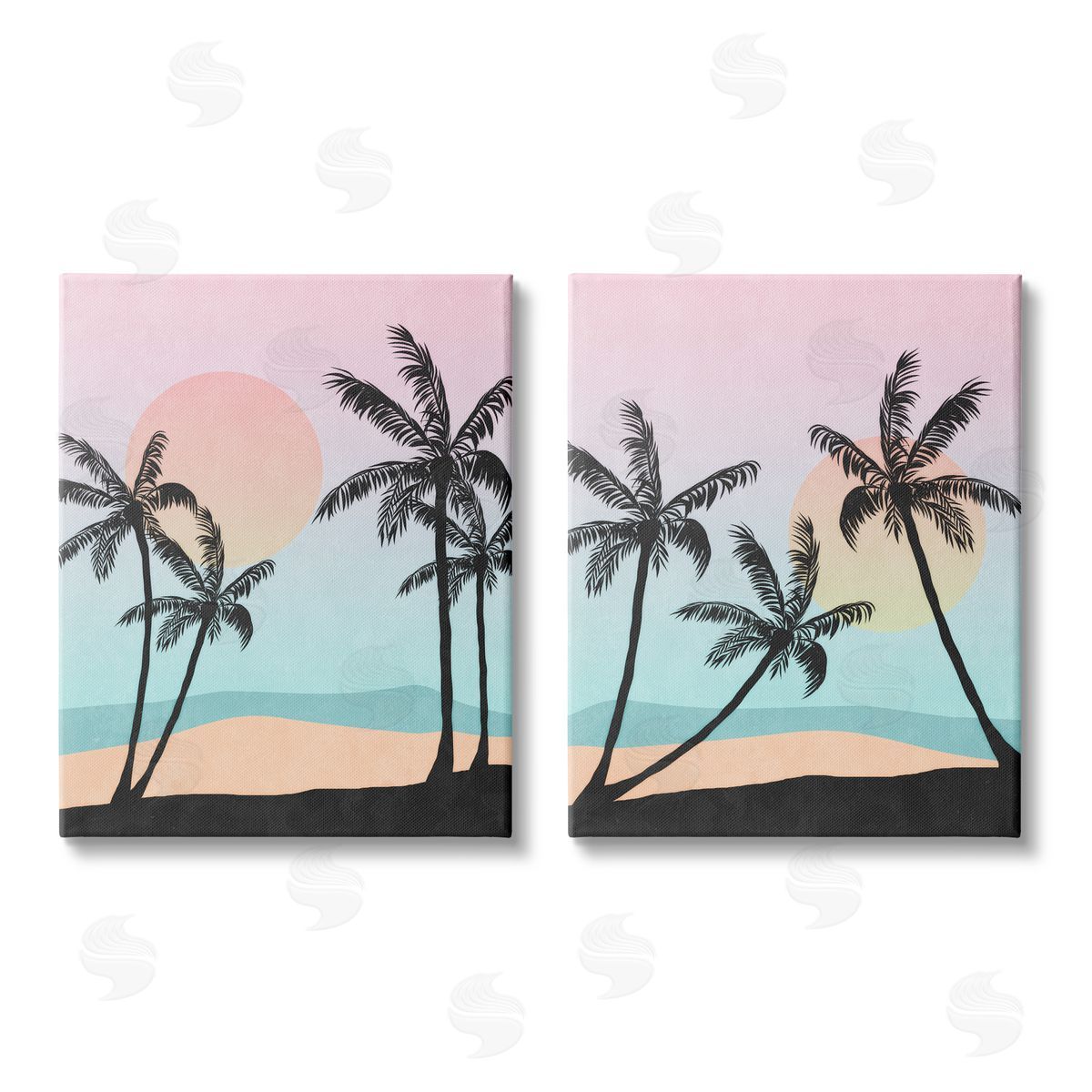 Nina Blue Tropical Sunset Sunrise Palm Tree Beach  Canvas Wall Art Print