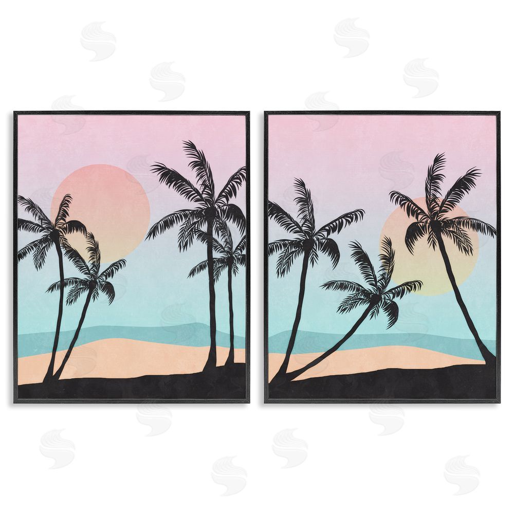 Nina Blue Tropical Sunset Sunrise Palm Tree Beach  Black Framed Giclee Wall Art Print
