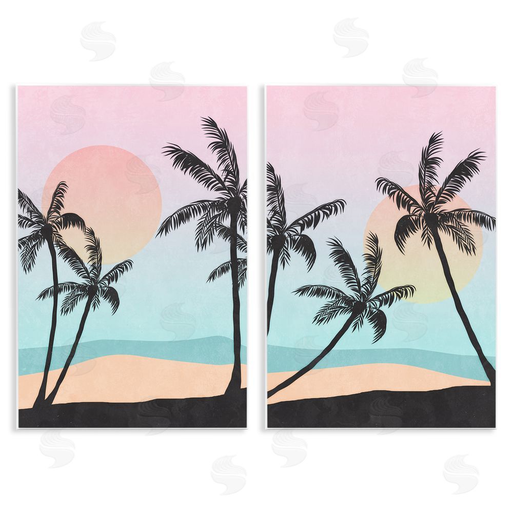 Nina Blue Tropical Sunset Sunrise Palm Tree Beach  Wooden Wall Plaque Art Print