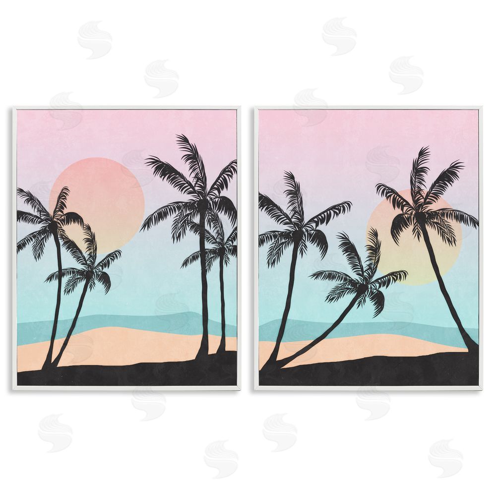 Nina Blue Tropical Sunset Sunrise Palm Tree Beach  White Framed Giclee Wall Art Print
