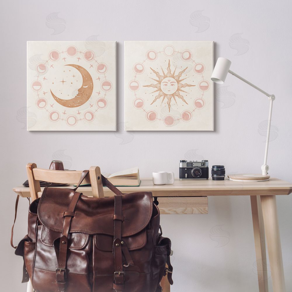 Nina Blue Celestial Sun Moon Phases Astrology  Canvas Wall Art Print in Room