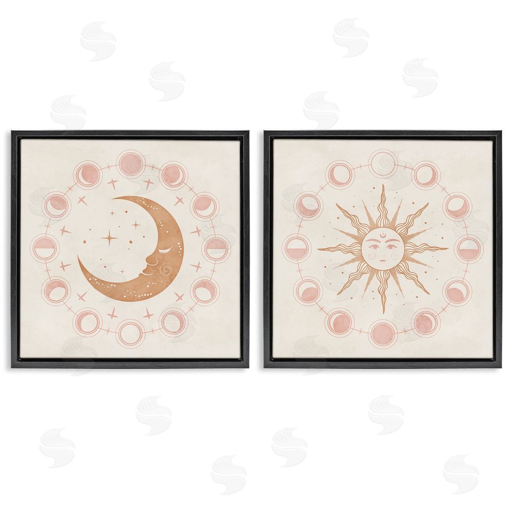 Nina Blue Celestial Sun Moon Phases Astrology  Black Floating Frame Canvas Wall Art Print