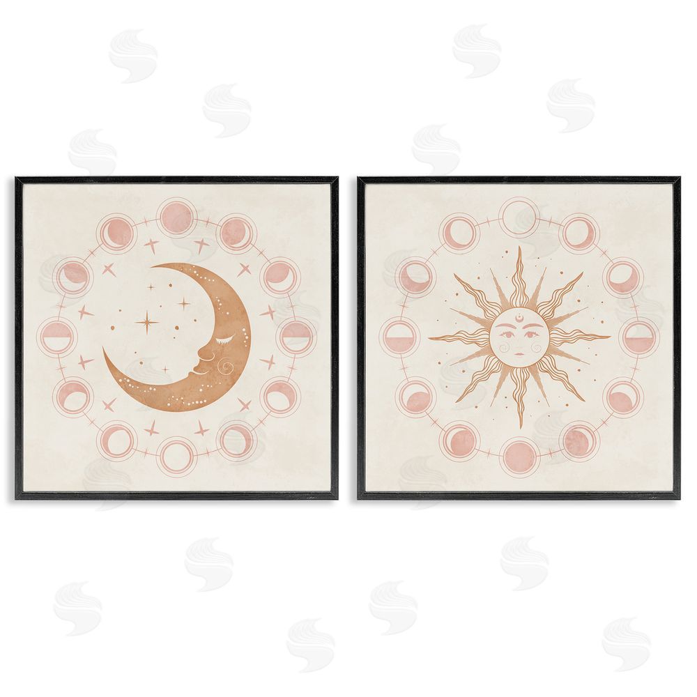Nina Blue Celestial Sun Moon Phases Astrology  Black Framed Giclee Wall Art Print