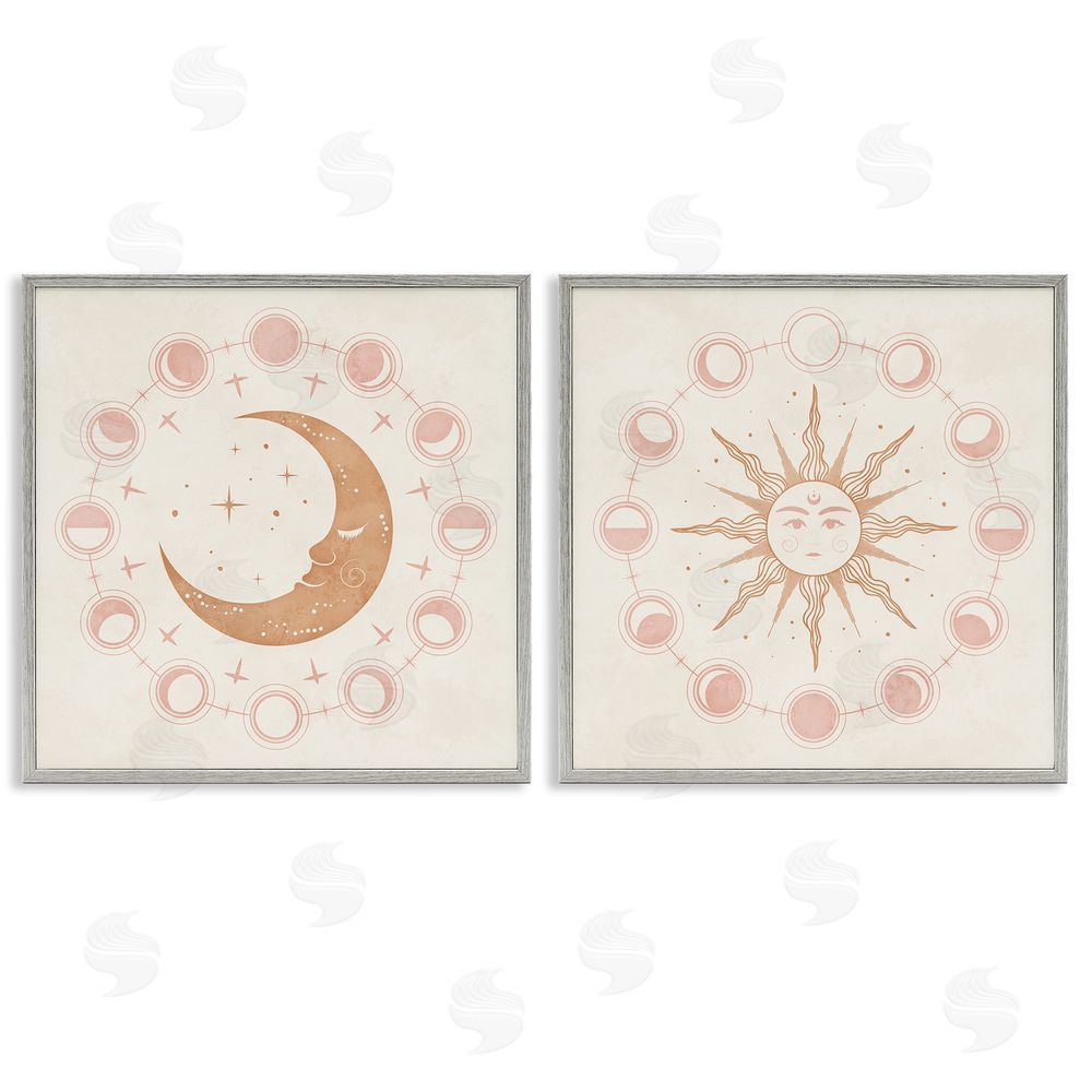 Nina Blue Celestial Sun Moon Phases Astrology  Gray Framed Giclee Wall Art Print