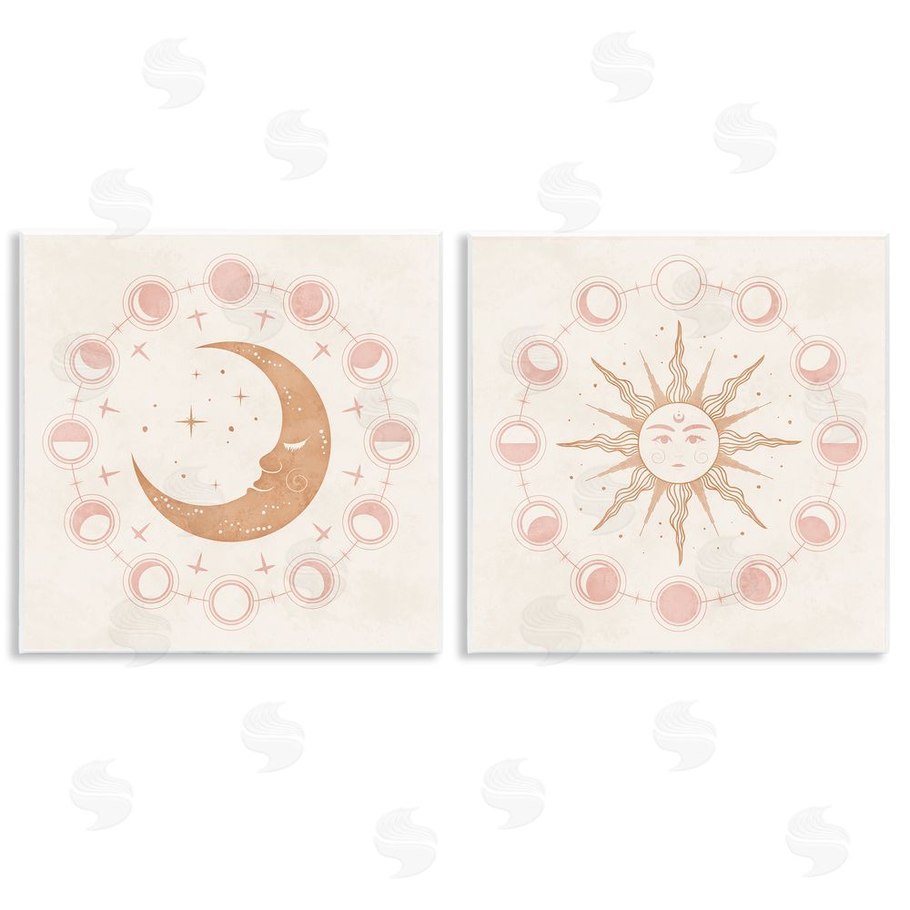Nina Blue Celestial Sun Moon Phases Astrology  Wooden Wall Plaque Art Print