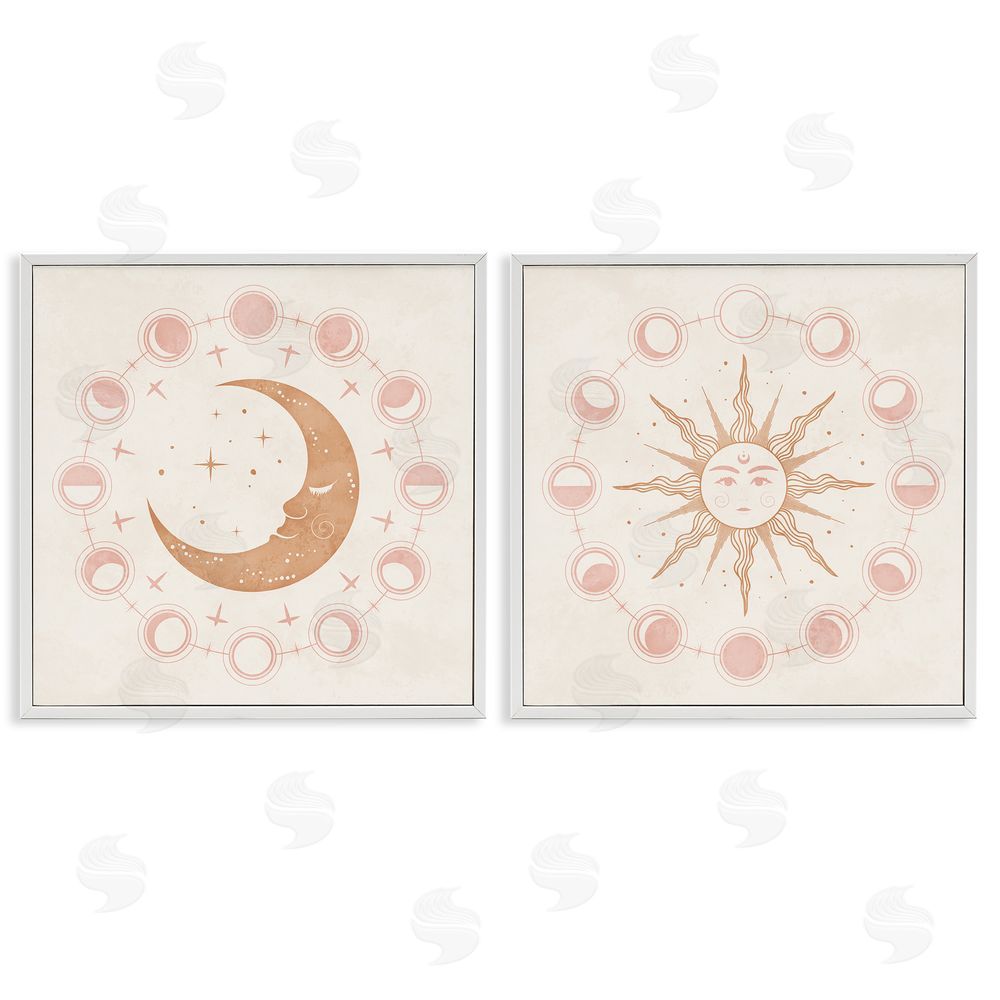 Nina Blue Celestial Sun Moon Phases Astrology  White Framed Giclee Wall Art Print