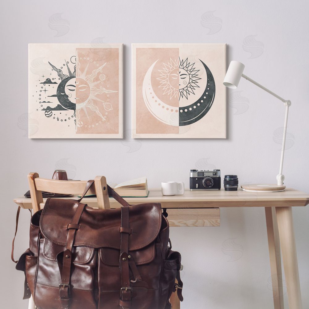 Nina Blue Celestial Sun Moon Stars Planets Astrology Motif  Canvas Wall Art Print in Room