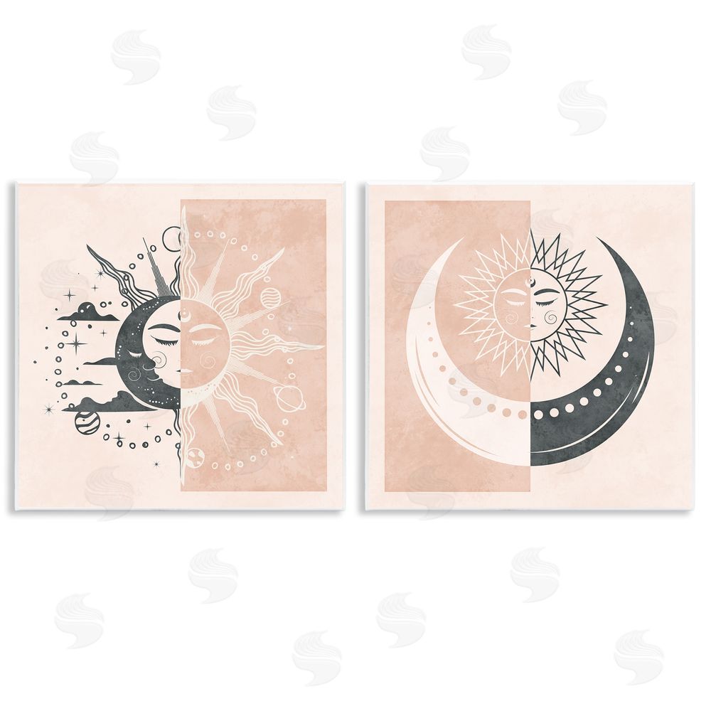 Nina Blue Celestial Sun Moon Stars Planets Astrology Motif  Wooden Wall Plaque Art Print