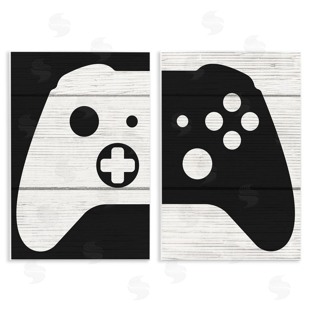 Stupell Studio Gaming Controller Monochromatic Grain Pattern Wooden Wall Plaque Art Print