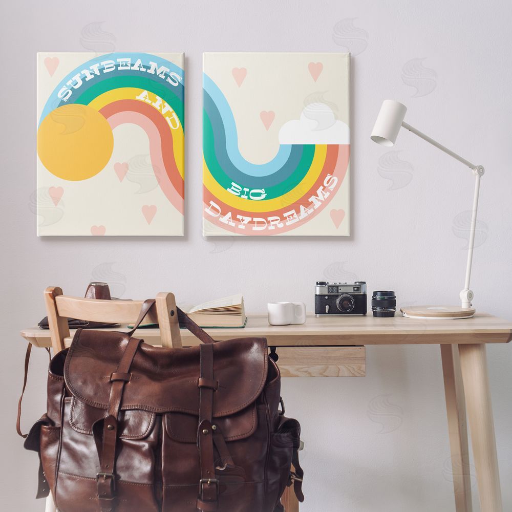 Stupell Studio Rainbow Cloud Daydream Quote Heart Patten Design Canvas Wall Art Print in Room