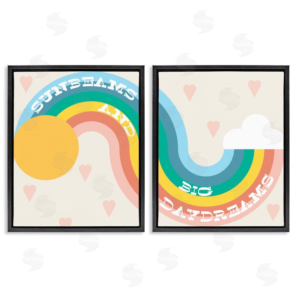 Stupell Studio Rainbow Cloud Daydream Quote Heart Patten Design Black Floating Frame Canvas Wall Art Print