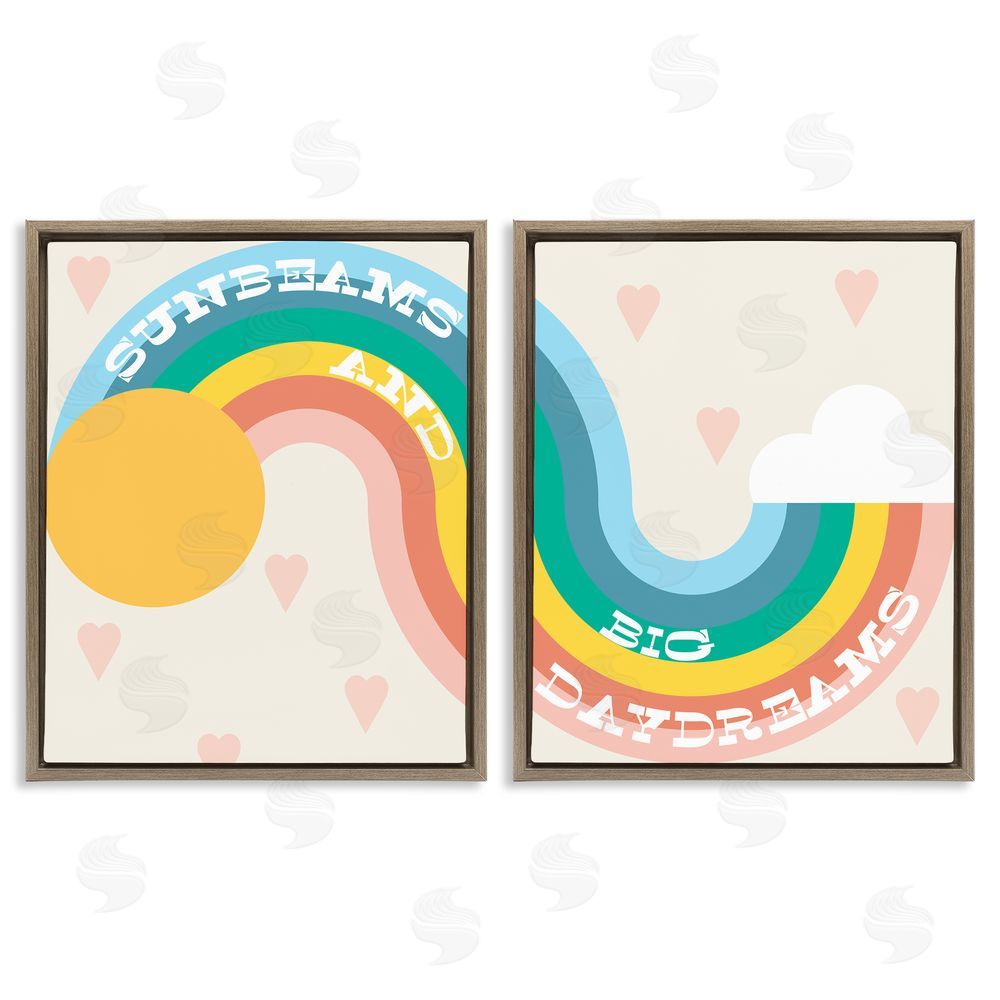 Stupell Studio Rainbow Cloud Daydream Quote Heart Patten Design Brown Floating Frame Canvas Wall Art Print