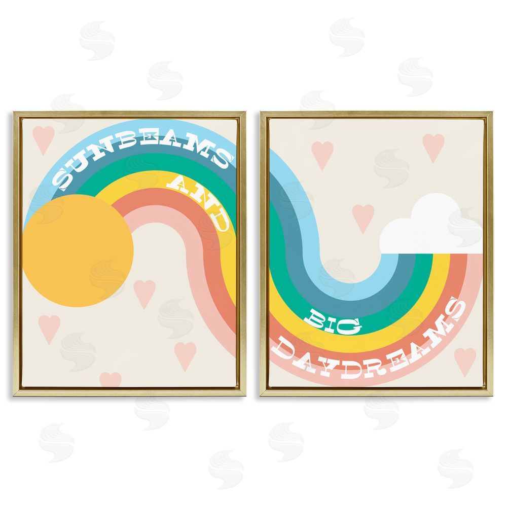 Stupell Studio Rainbow Cloud Daydream Quote Heart Patten Design Gold Floating Frame Canvas Wall Art Print