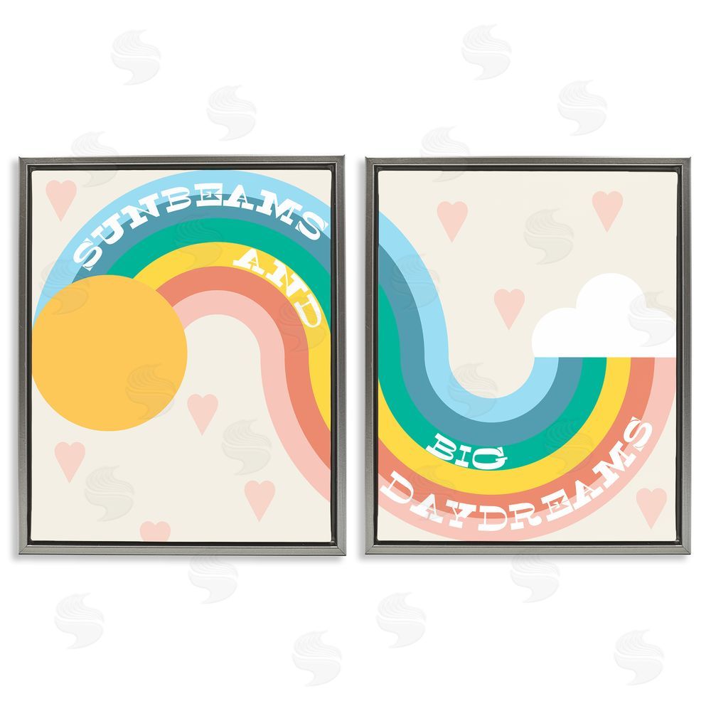 Stupell Studio Rainbow Cloud Daydream Quote Heart Patten Design Gray Floating Frame Canvas Wall Art Print