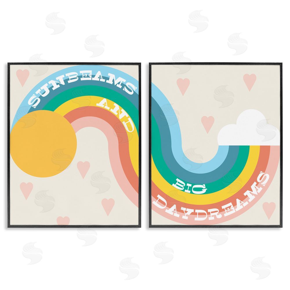 Stupell Studio Rainbow Cloud Daydream Quote Heart Patten Design Black Framed Giclee Wall Art Print