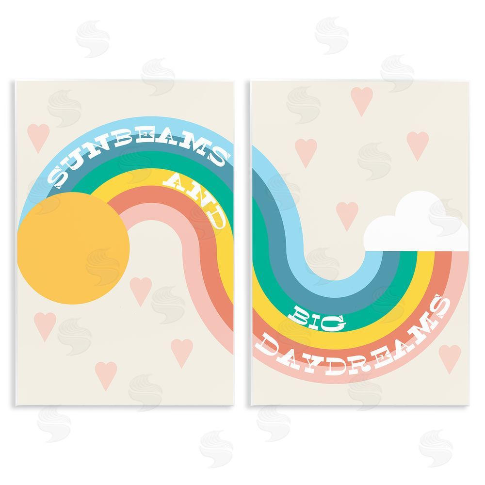Stupell Studio Rainbow Cloud Daydream Quote Heart Patten Design Wooden Wall Plaque Art Print
