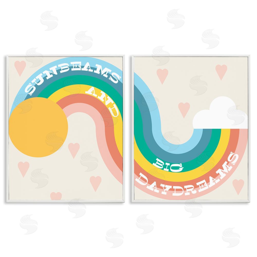 Stupell Studio Rainbow Cloud Daydream Quote Heart Patten Design White Framed Giclee Wall Art Print