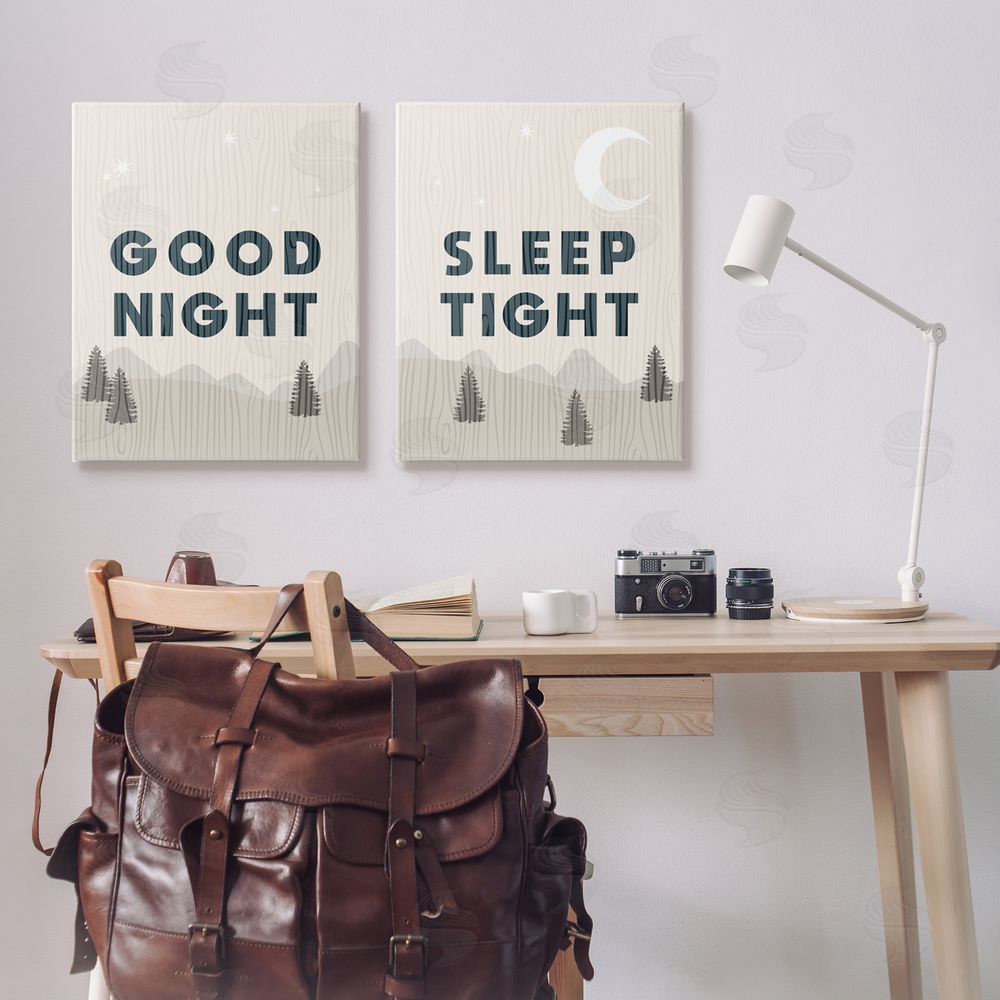 Stupell Studio Good Night Sleep Tight Nighttime Mountain Canvas Wall Art Print in Room