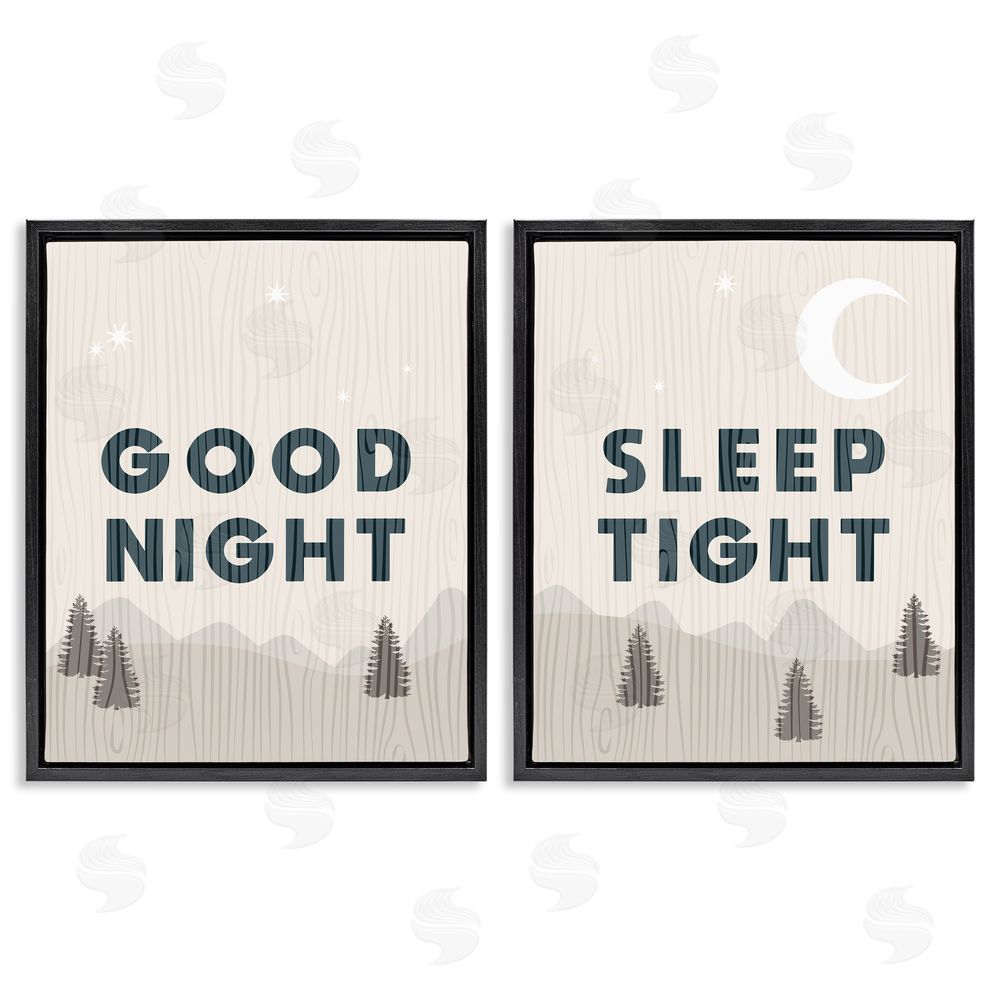 Stupell Studio Good Night Sleep Tight Nighttime Mountain Black Floating Frame Canvas Wall Art Print