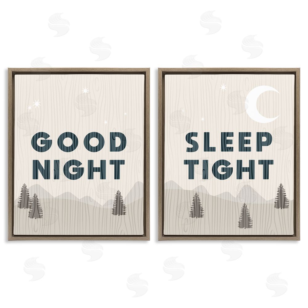 Stupell Studio Good Night Sleep Tight Nighttime Mountain Brown Floating Frame Canvas Wall Art Print