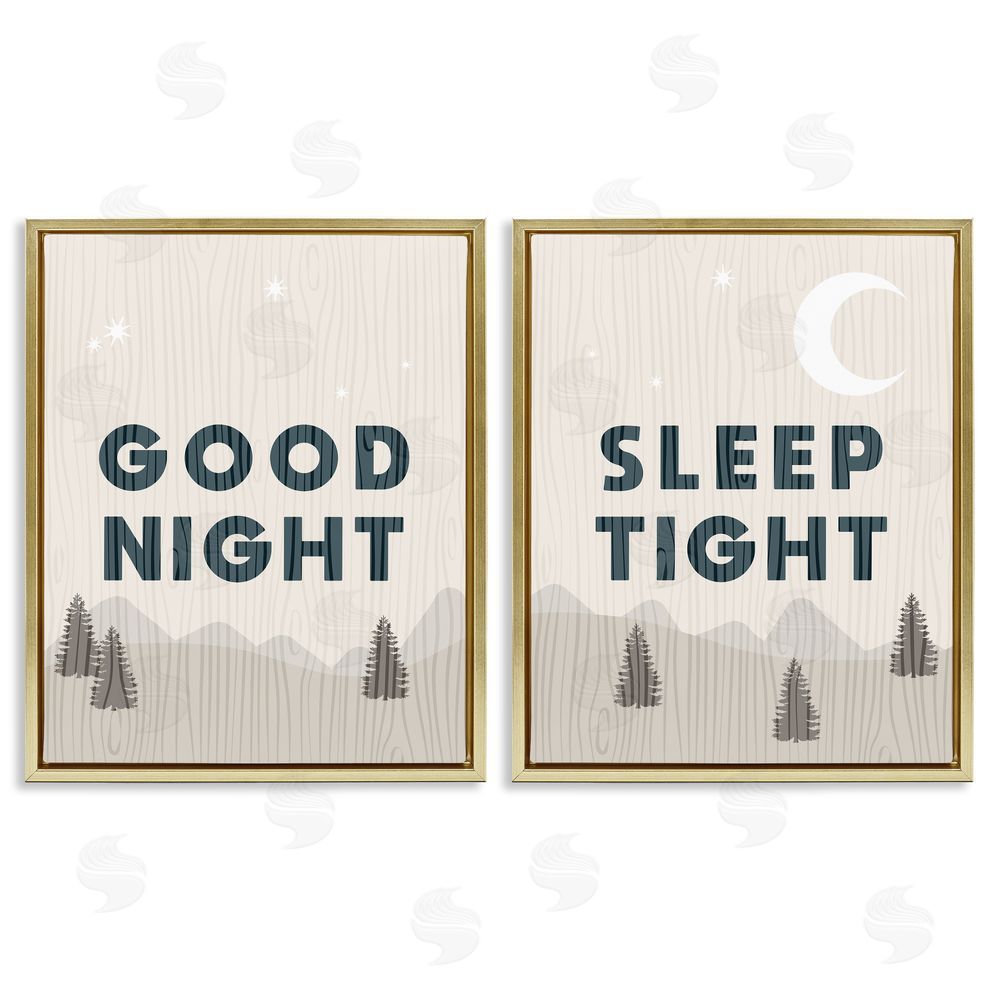 Stupell Studio Good Night Sleep Tight Nighttime Mountain Gold Floating Frame Canvas Wall Art Print