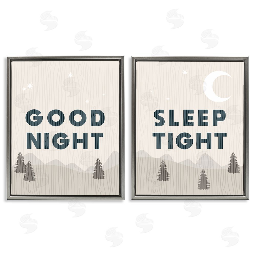 Stupell Studio Good Night Sleep Tight Nighttime Mountain Gray Floating Frame Canvas Wall Art Print