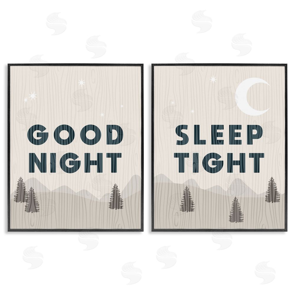 Stupell Studio Good Night Sleep Tight Nighttime Mountain Black Framed Giclee Wall Art Print