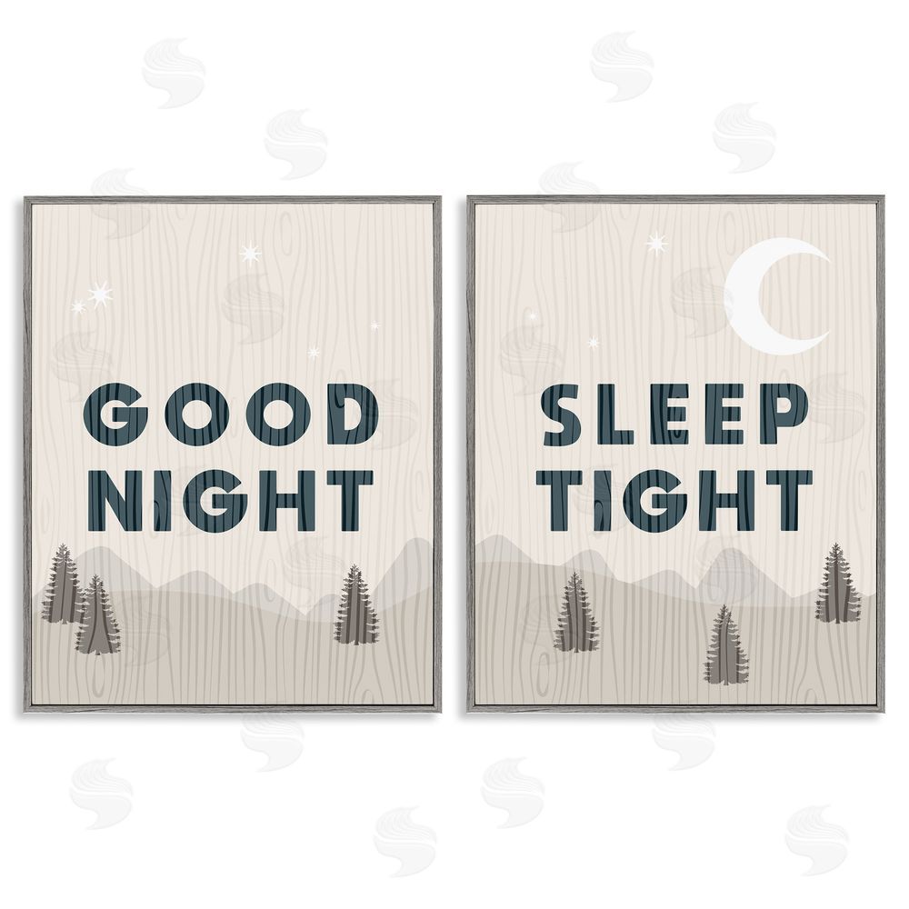 Stupell Studio Good Night Sleep Tight Nighttime Mountain Gray Framed Giclee Wall Art Print