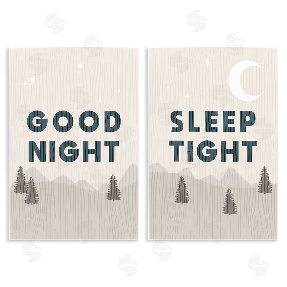 Stupell Studio Good Night Sleep Tight Nighttime Mountain Wooden Wall Plaque Art Print