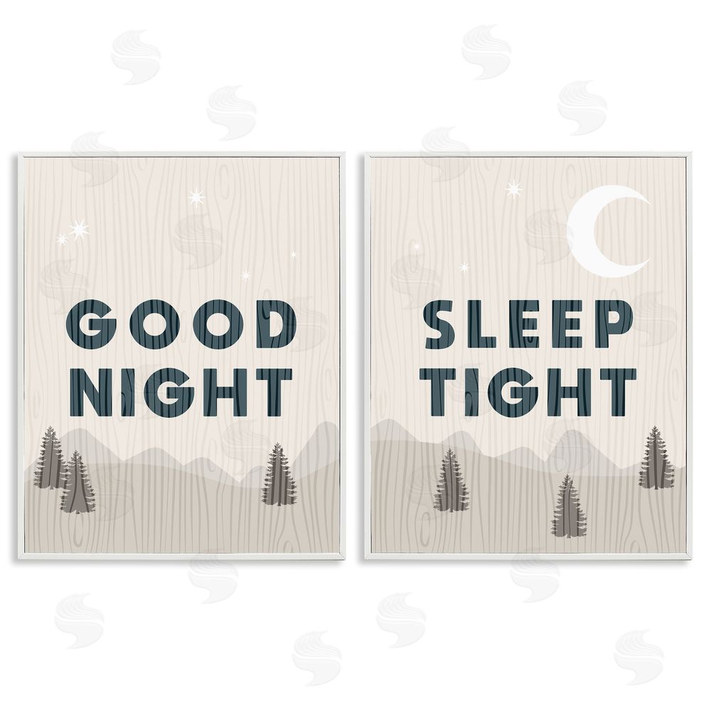 Stupell Studio Good Night Sleep Tight Nighttime Mountain White Framed Giclee Wall Art Print