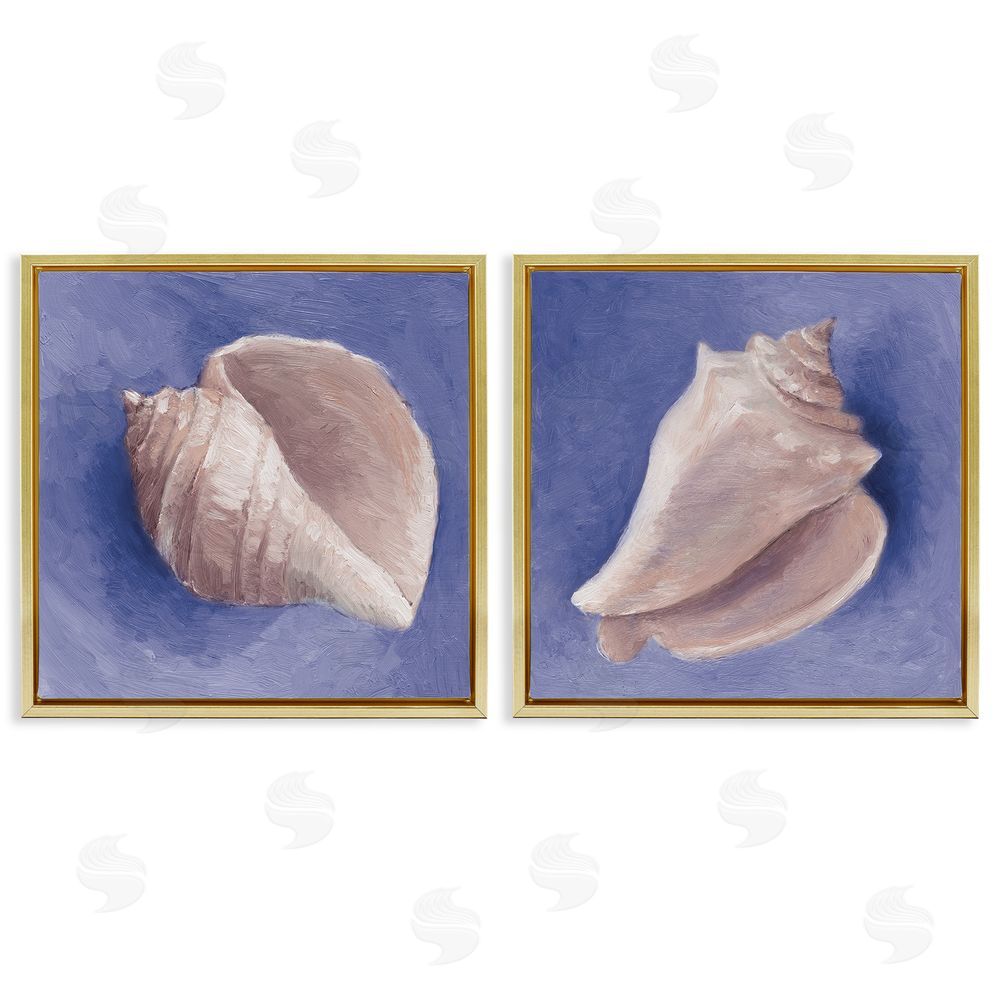 Lanie Loreth Simple Classic Seashell Conch Still Life Gold Floating Frame Canvas Wall Art Print