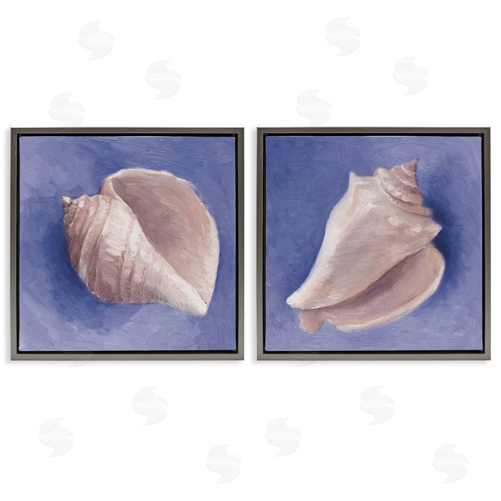 Lanie Loreth Simple Classic Seashell Conch Still Life Gray Floating Frame Canvas Wall Art Print