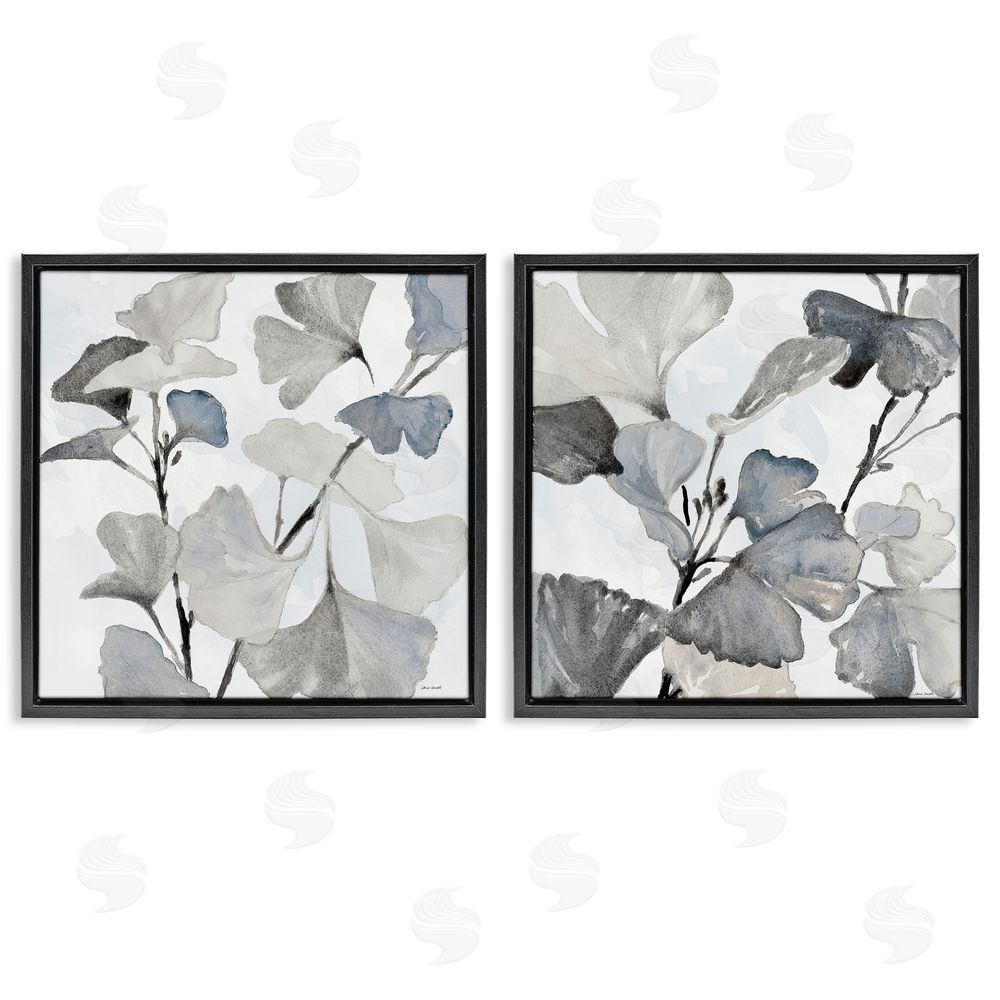 Lanie Loreth Elegant Monochromatic Plant Leaves  Black Floating Frame Canvas Wall Art Print