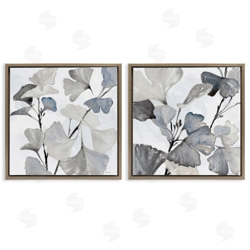 Lanie Loreth Elegant Monochromatic Plant Leaves  Brown Floating Frame Canvas Wall Art Print