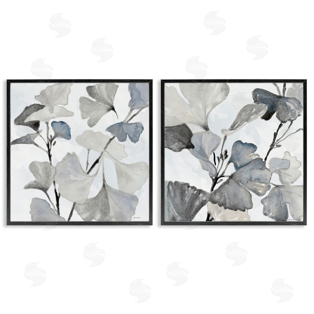 Lanie Loreth Elegant Monochromatic Plant Leaves  Black Framed Giclee Wall Art Print