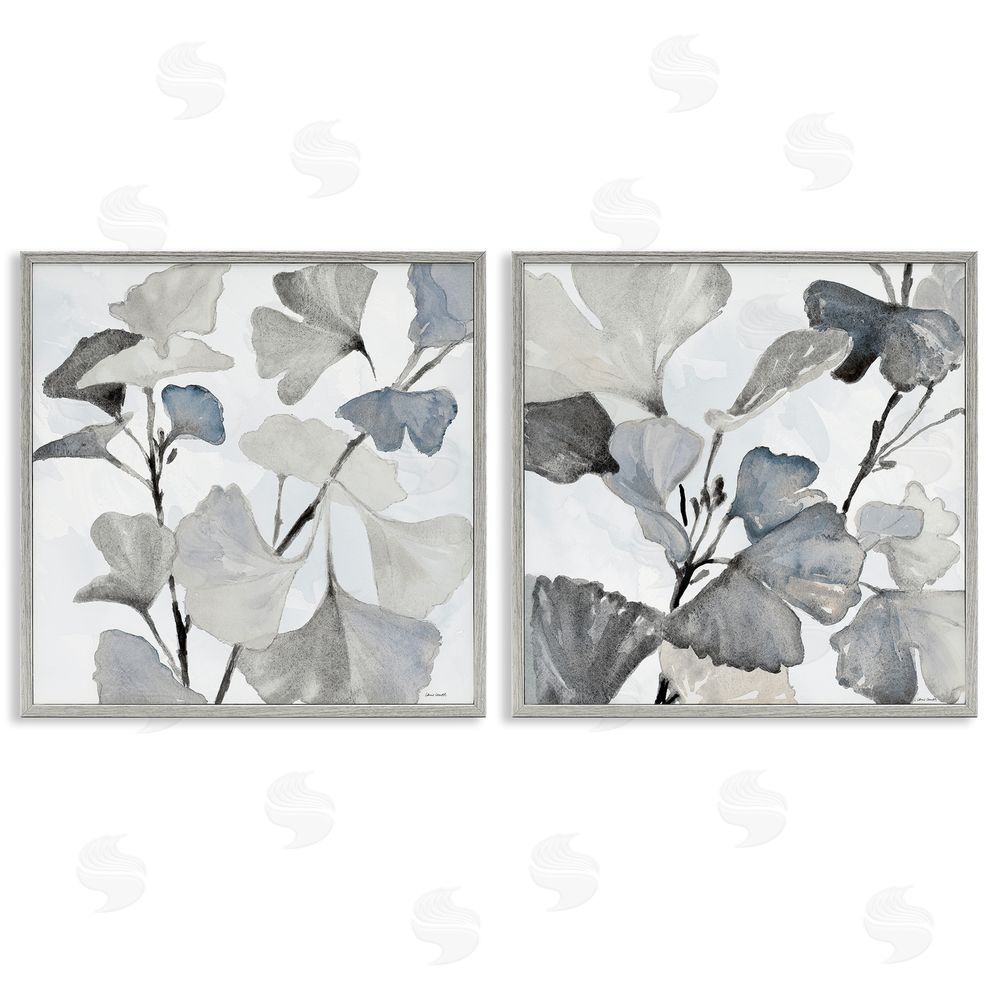 Lanie Loreth Elegant Monochromatic Plant Leaves  Gray Framed Giclee Wall Art Print