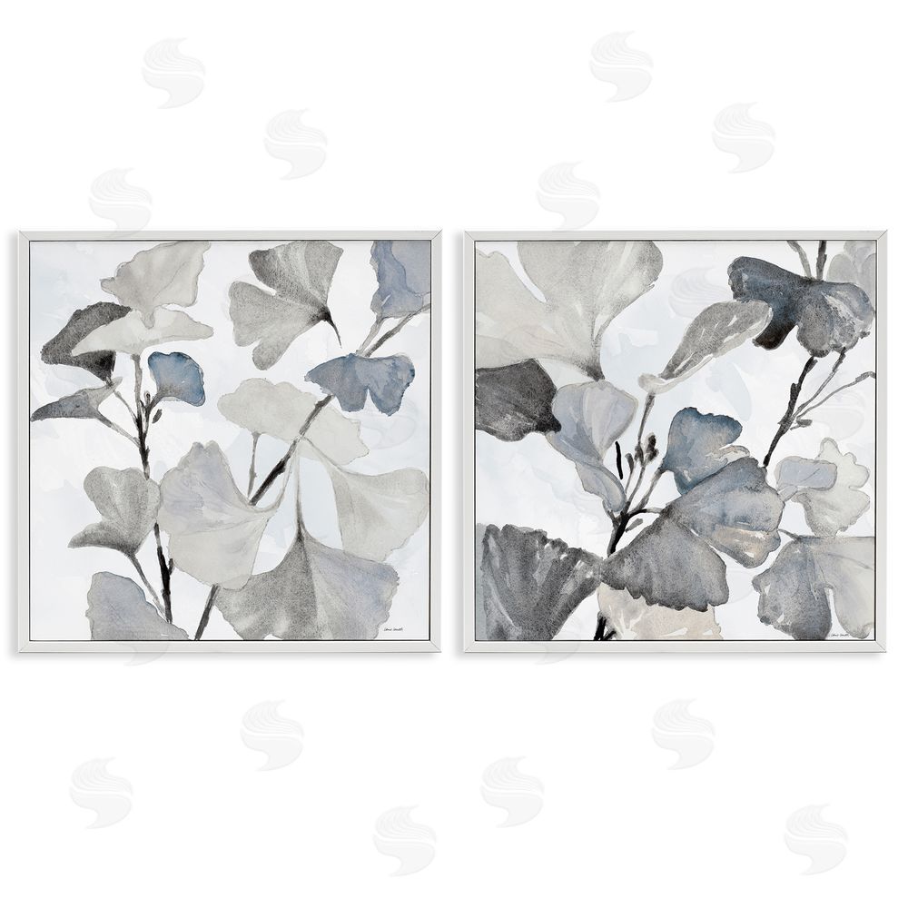 Lanie Loreth Elegant Monochromatic Plant Leaves  White Framed Giclee Wall Art Print
